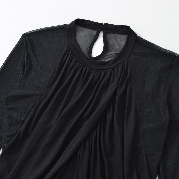 Women's Draped Mesh Bodysuit with Gathered Front