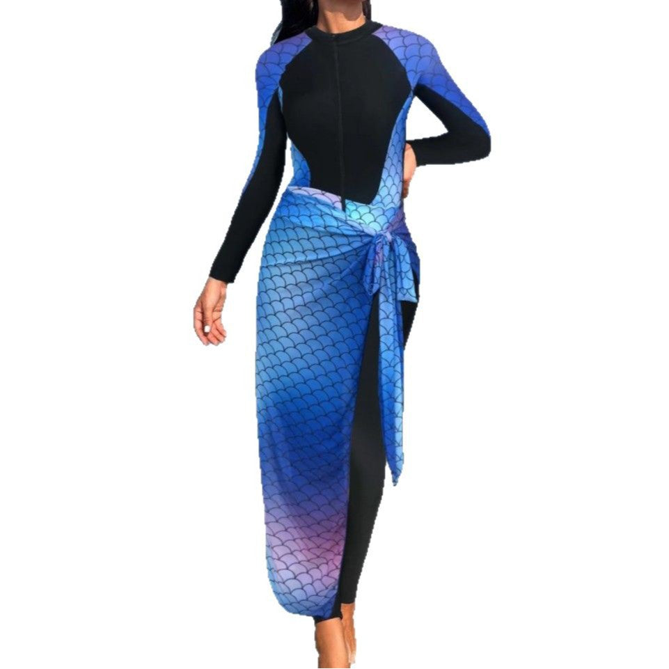 Women's one-piece swimsuit with fashionable wrap skirt and high UV protection Mune Fashion