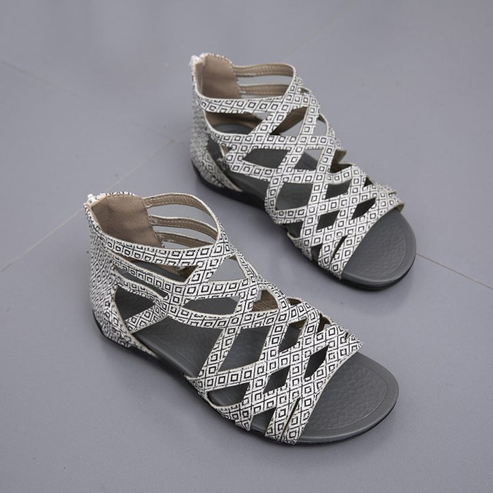 Women's Roman sandals with zipper, woven cut-out upper material and padded comfort sole Mune Fashion
