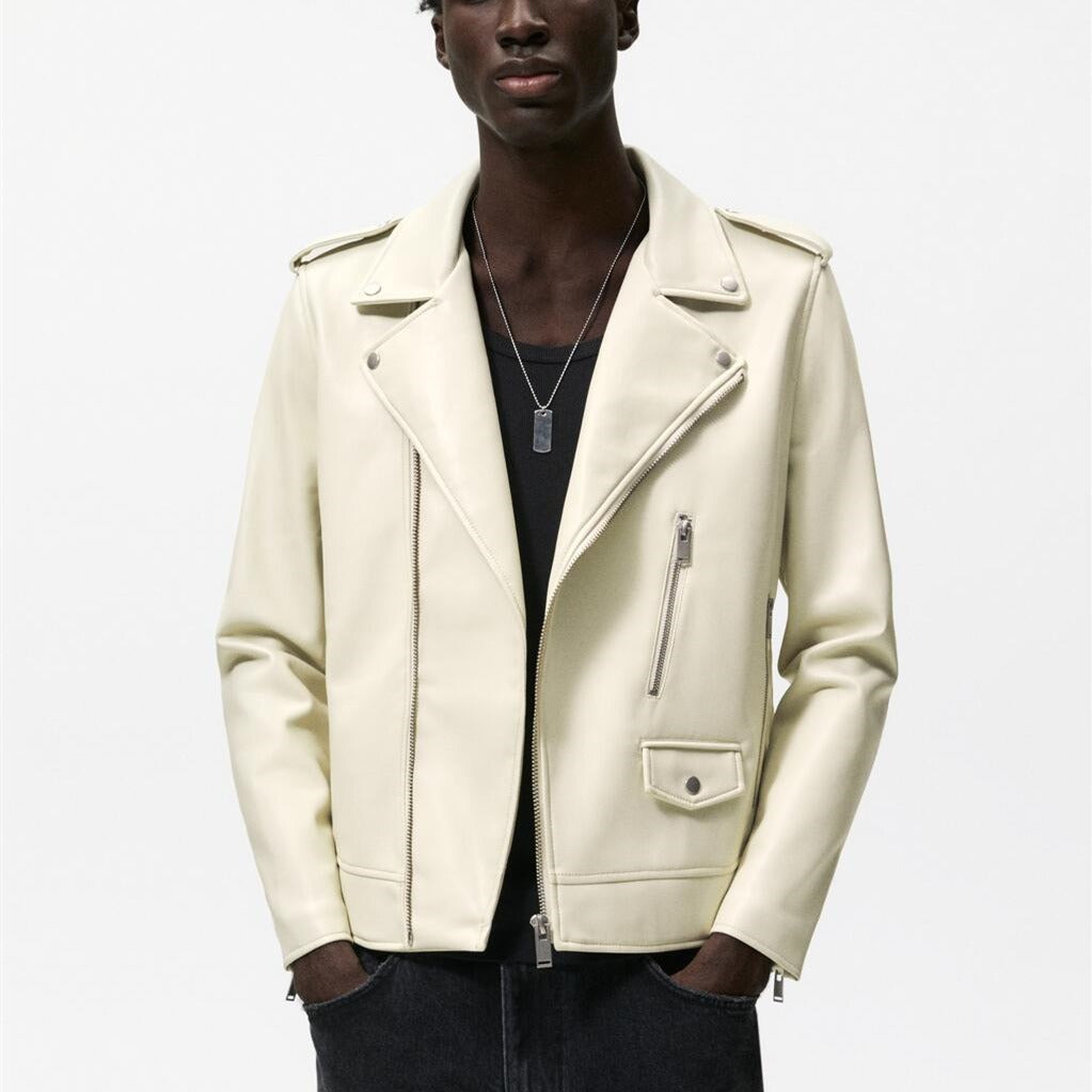 Ladies short-cut biker jacket made of vegan smooth leather with asymmetrical zip front Mune Fashion