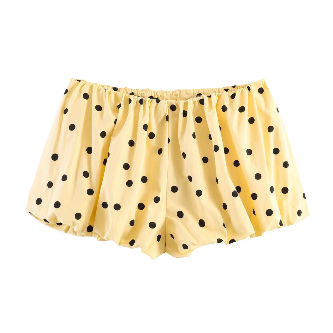 Women's Polka Dot Cropped Utility Jacket with Stand Collar and Drawstring Mune Fashion