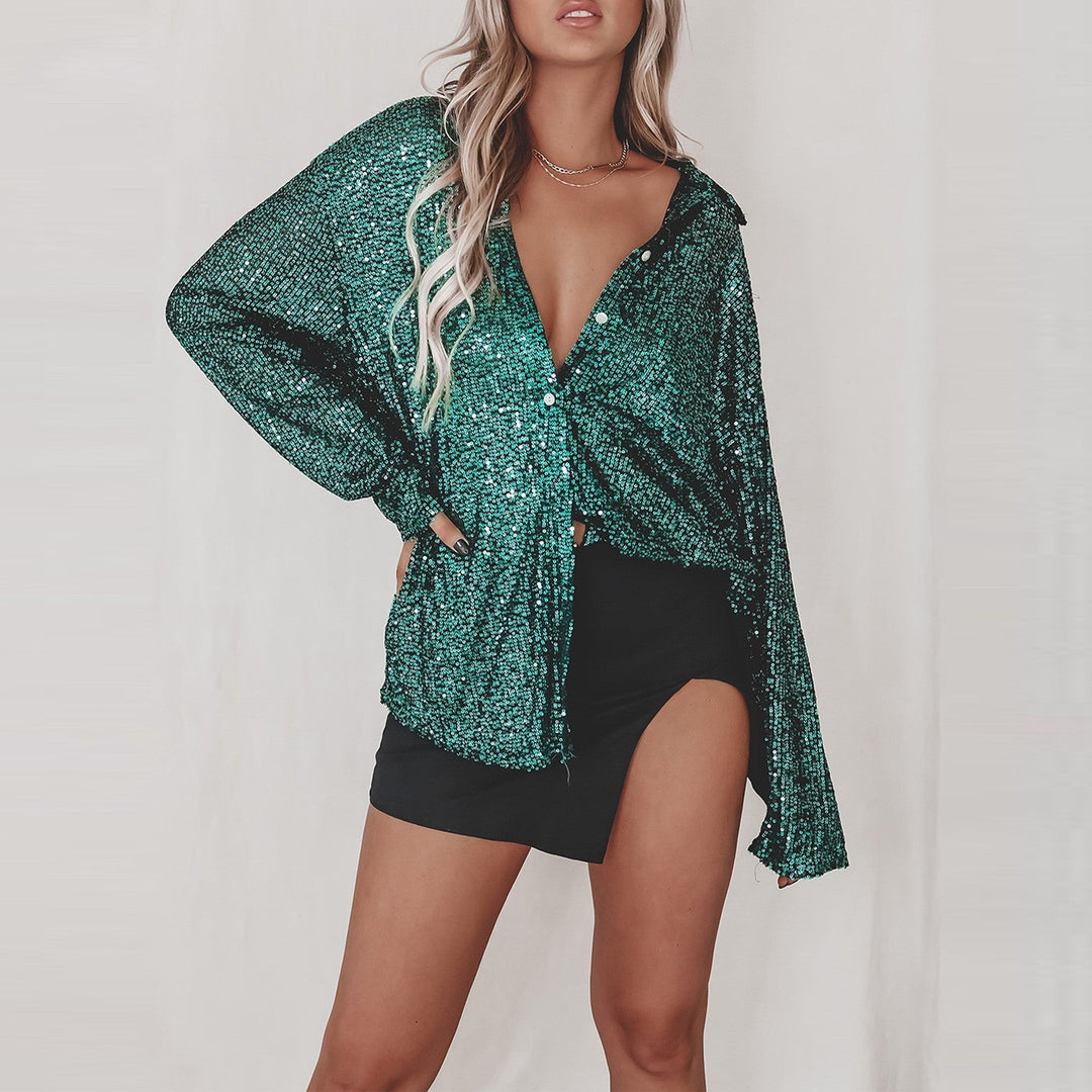 Women's Glittering Oversized Shirt Blouse Mune