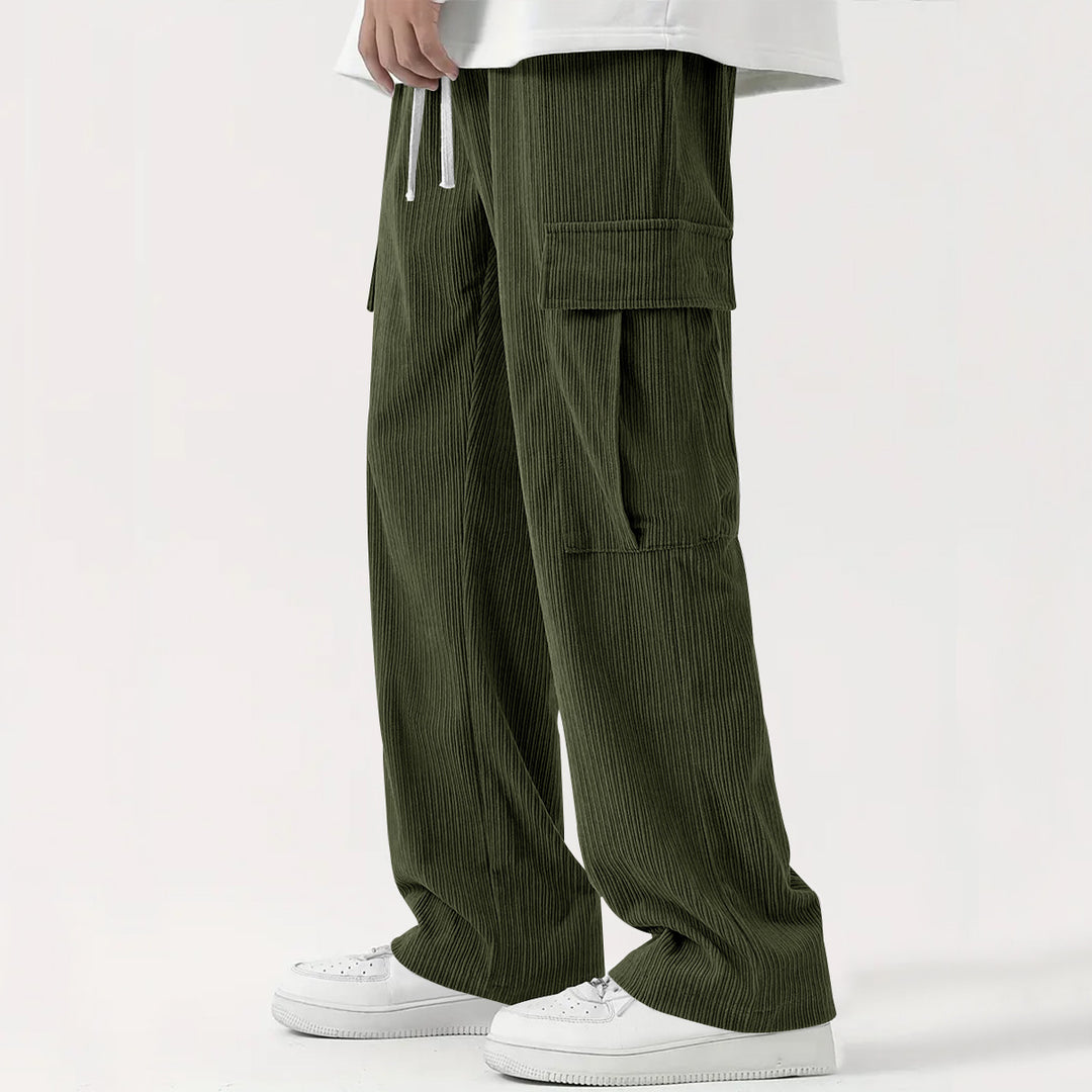 Men's wide-cut corduroy cargo pants with drawstring waistband and large flap pockets Mune Fashion
