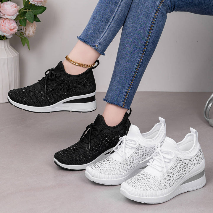 Women's knit platform sneakers with sparkling embellishment, sock-like entry, and shock-absorbing EVA midsole Mune Fashion