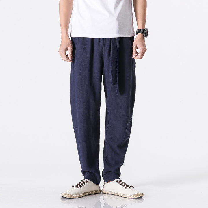 Men's relaxed linen-cotton harem jogger pants with concealed drawstring and tapered leg Mune Fashion