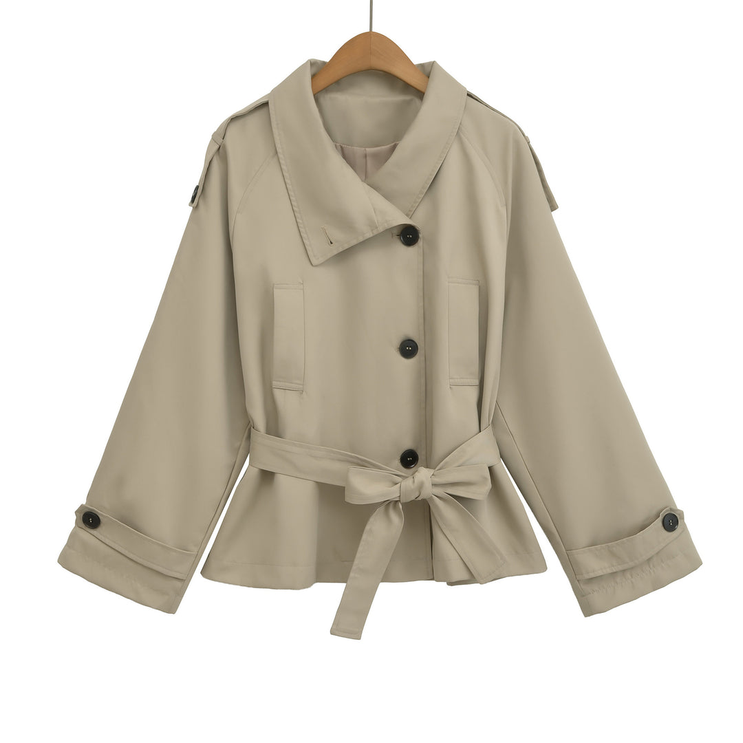 Ladies short trench with tie belt and wide arm Mune Fashion
