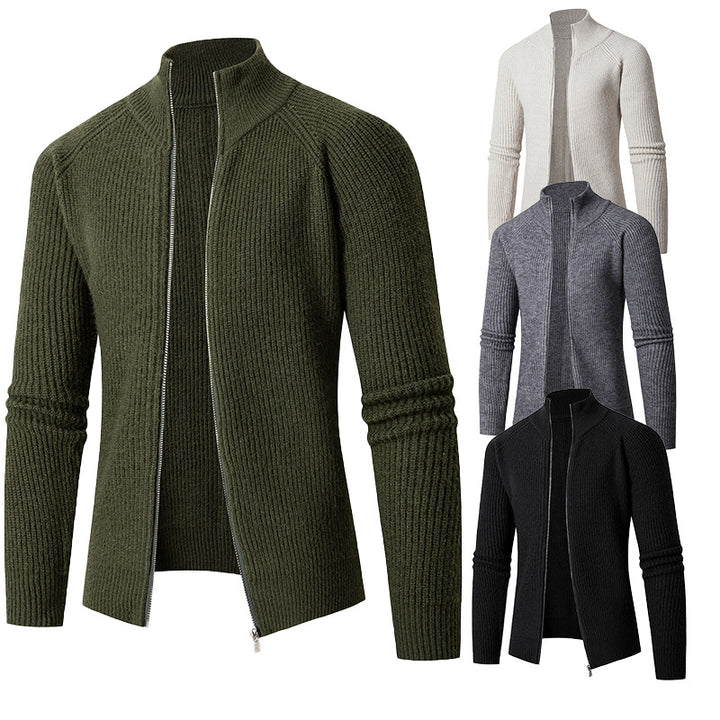 Men's slim zip cardigan made of merino mix with ribbed structure and raglan sleeves Mune Fashion