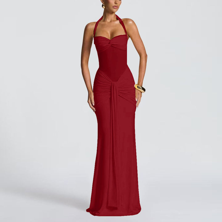 Women's figure-hugging halter evening dress with transparent mesh insert and gathered hip area Mune Fashion