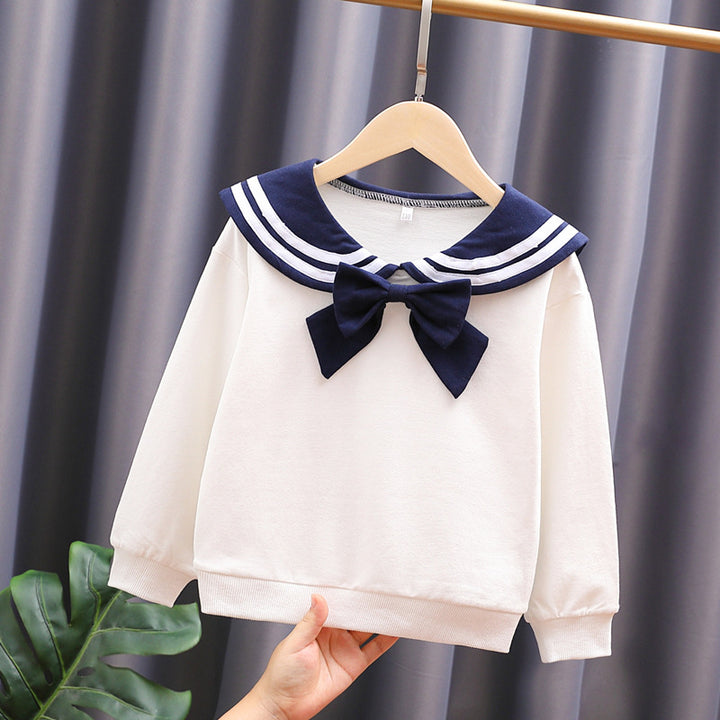 Girls sweatshirt with maritime collar and decorative bow detail Mune Fashion