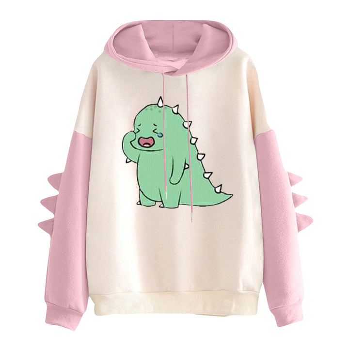 Women's hooded pullover with cute dinosaur print and three-dimensional sleeve details Mune Fashion