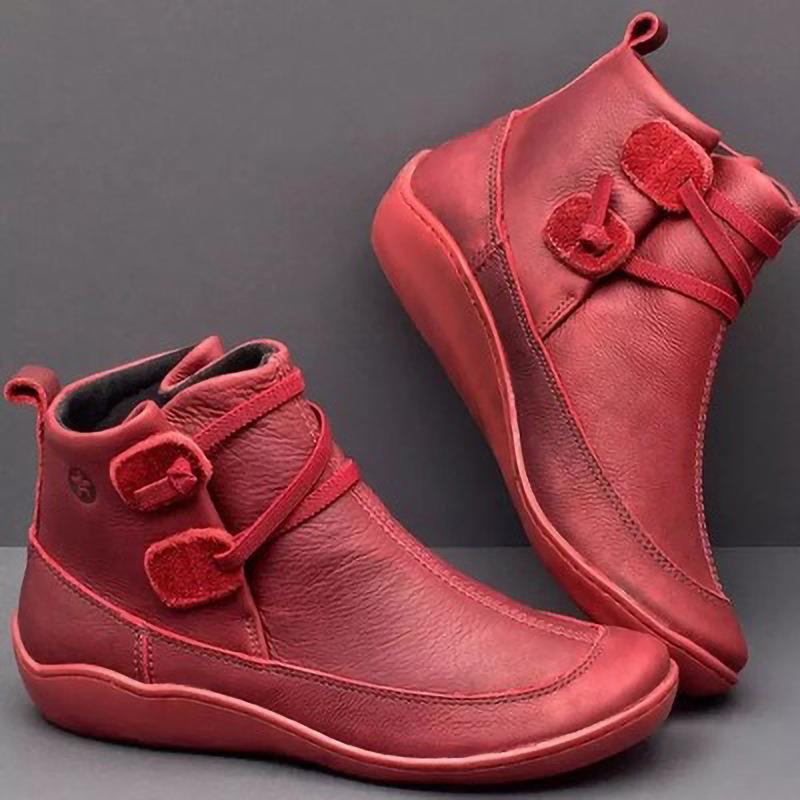 Women's ankle-high soft leather slip-on ankle boots with loop wrap straps and ergonomic rubber sole Mune Fashion