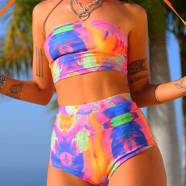 Women's High-Cut Bikini Set with Modern Tie-Dye Design Mune Fashion