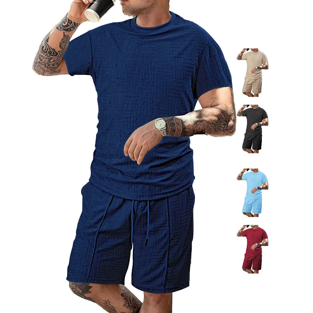 Men's nano relief structure lounge two-piece with short sleeve round neck and elastic drawstring Bermuda Mune Fashion