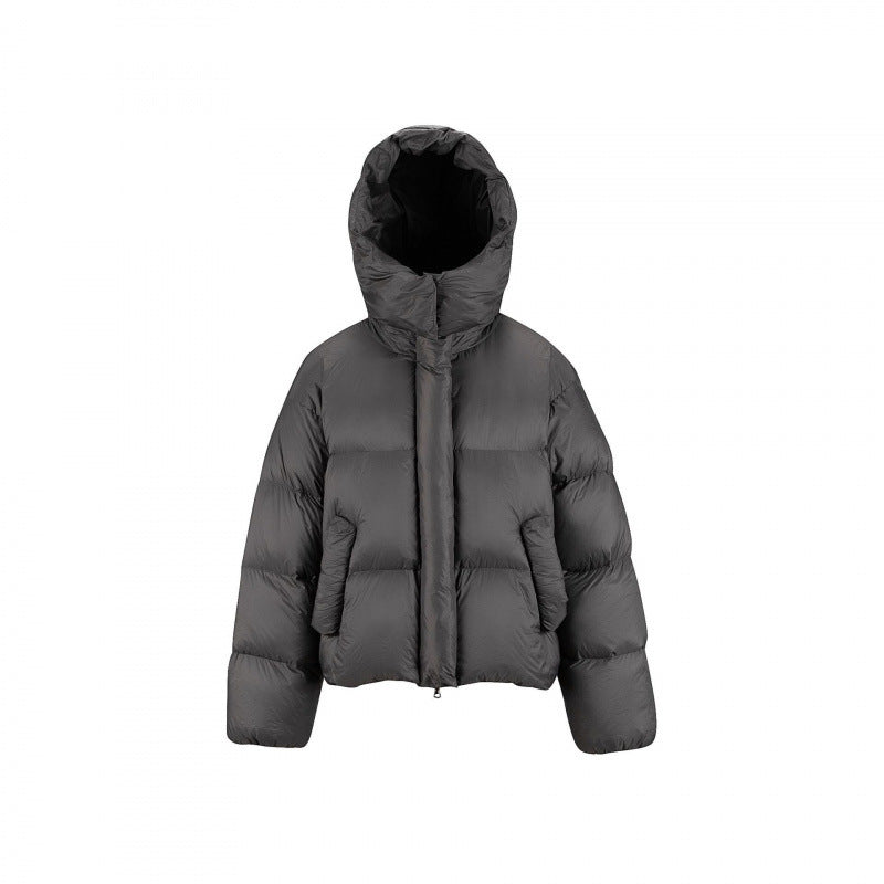Women's Short Padded Crop Quilted Jacket with Volume Hood and Concealed Snap Placket Mune Fashion