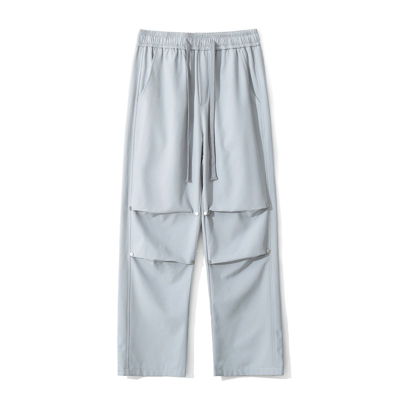 Women Loose Fit Cargo Pants with Snap Button Panels and Drawstring Waist Mune Fashion