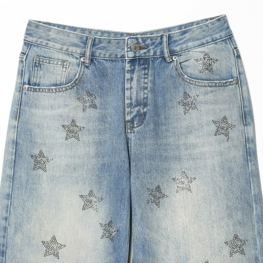 Ladies high-waisted jeans with star appliqués and five-pocket cut Mune Fashion