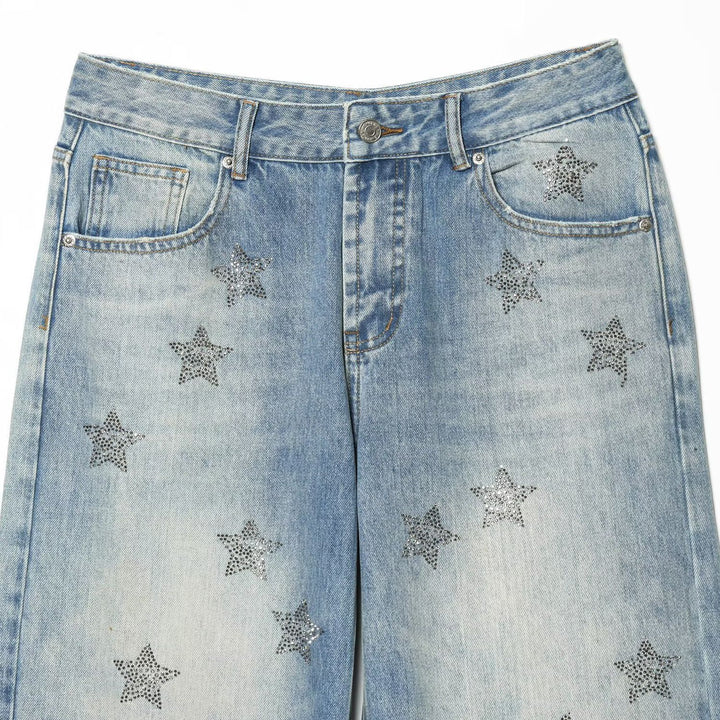 Ladies high-waisted jeans with star appliqués and five-pocket cut Mune Fashion