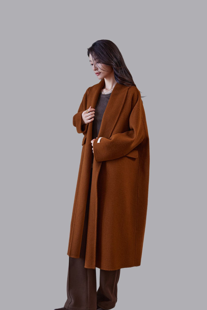 Women's Oversized Wool Coat with Classic Notch Lapel Mune Fashion