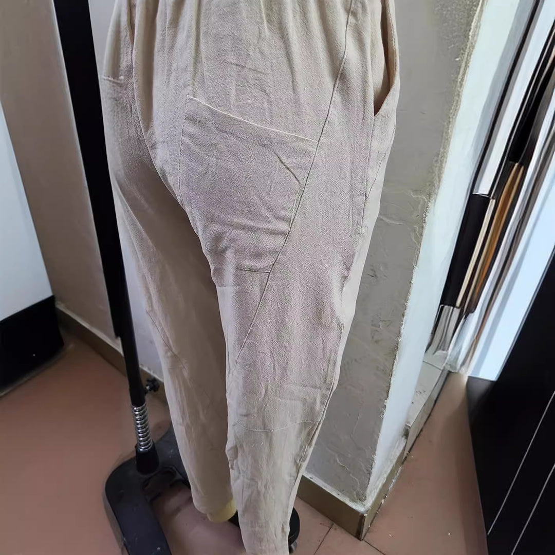 Men's casual linen harem pants with elastic waistband and side pockets Mune Fashion