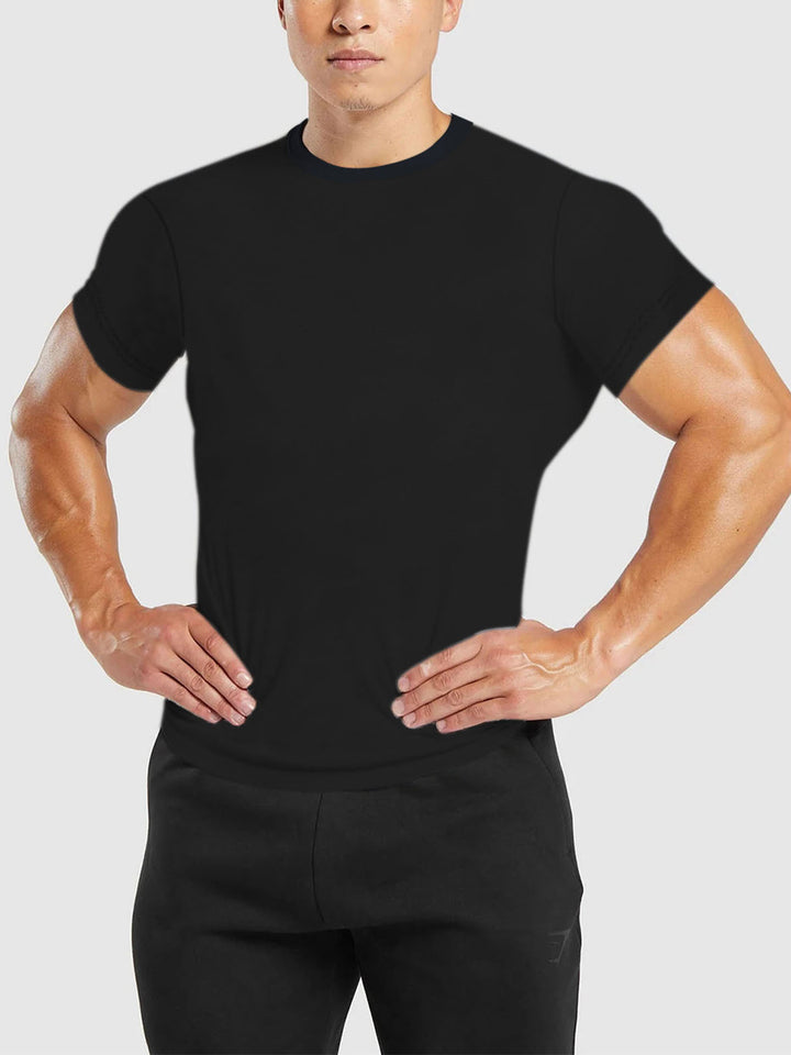 Men's slim fit round neck performance shirt with elastic side wedge and flat seams Mune Fashion