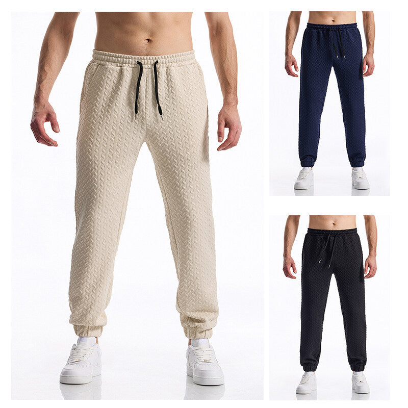 Men's Textured Casual Jogging Pants with Elastic Waistband, Drawstring and Ribbed Cuffs Mune Fashion
