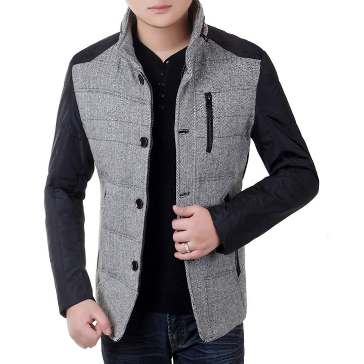 Men's Quilted Short Jacket with Teddy Collar and Crest Application Mune Fashion