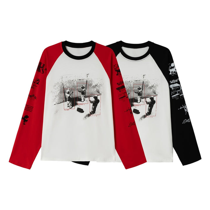 Unisex Raglan long sleeve shirt with contrast sleeves, round neck and urban photo print Mune Fashion