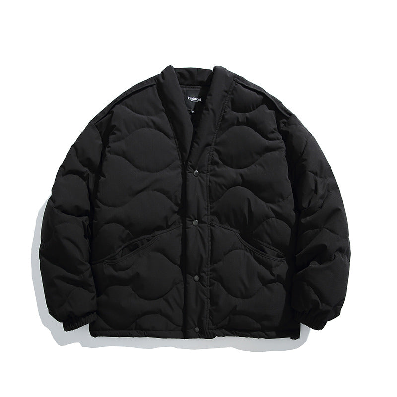 Unisex Oversized Padded Jacket with V-Neck, Snap Button Closure and Padded Insulation Mune Fashion