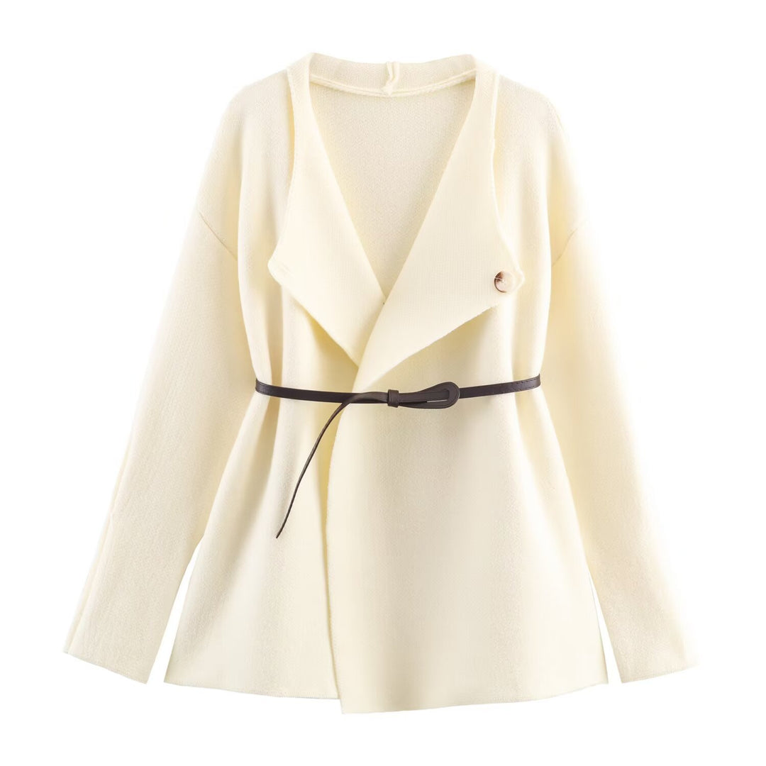Women's Two-Piece Fine Knit Set with Shawl Collar Cardigan and High-Waist Wide Leg Pants Mune Fashion
