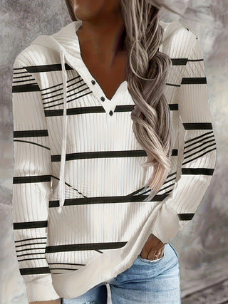 Ladies Maritime Hooded Tunic Shirt with Large Anchor Print and Crinkle Structure Mune Fashion