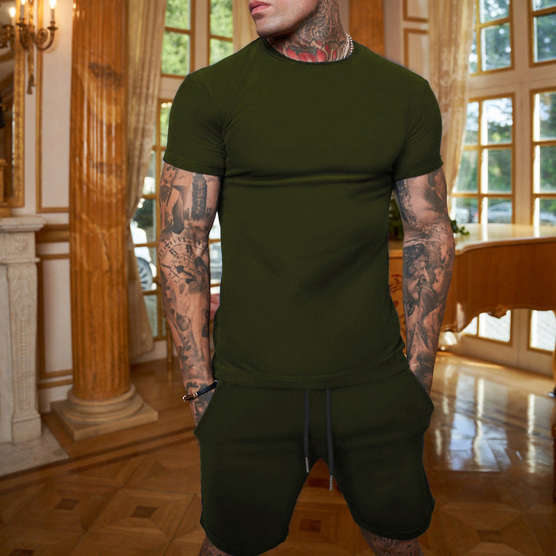 Men's slim Jersey set with round neck shirt and elastic drawstring shorts Mune Fashion
