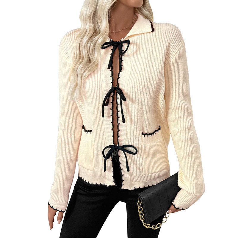 Women's cardigan with contrasting ribbons Mune Fashion