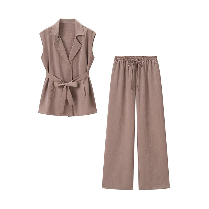 Women Two-Piece Lightweight Lounge Set with Sleeveless Vest and Wide Palazzo Pants Mune Fashion