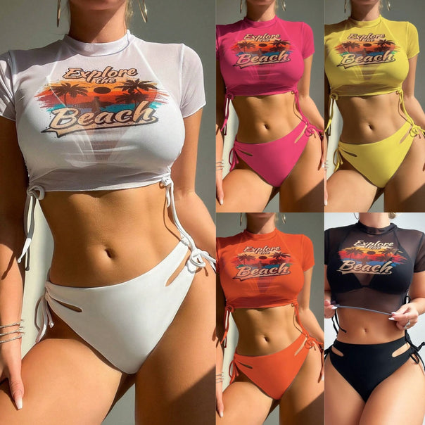 Ladies trendy Cropped Rashguard and Bikini bottoms Mune Fashion