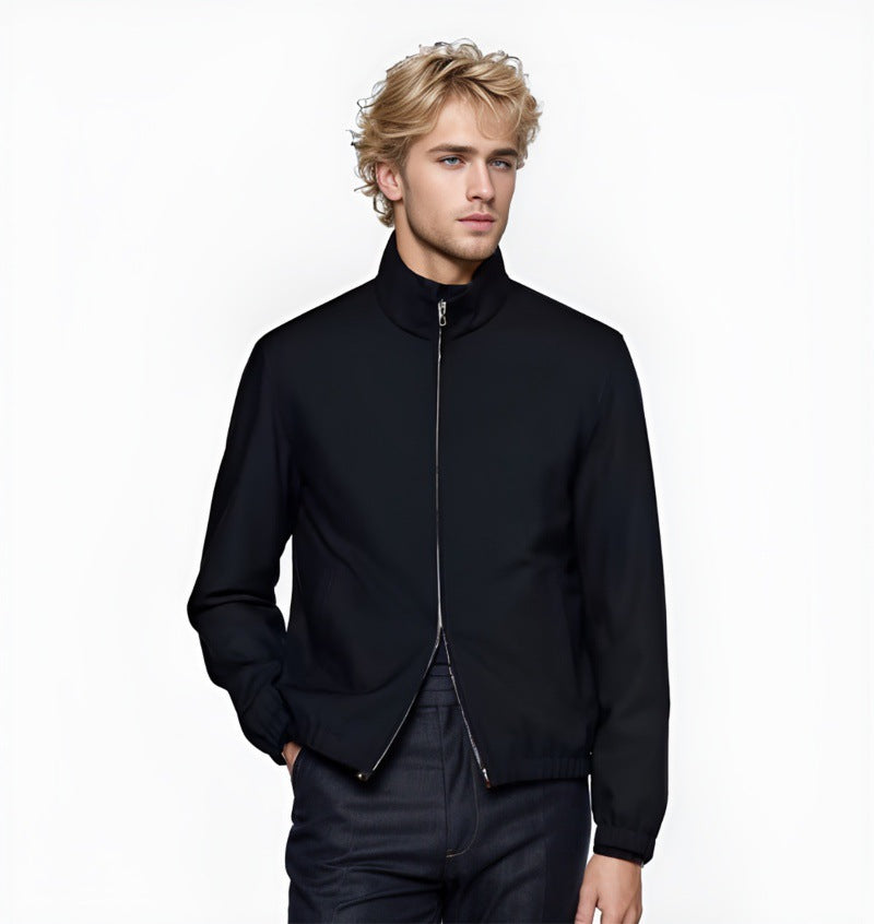 Men Lightweight Windbreaker with Stand Collar and Two-Way Zipper Mune Fashion