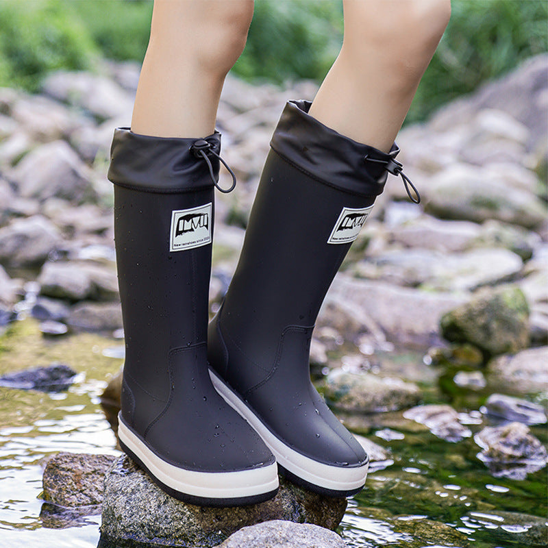 Women's knee-high waterproof rubber boots with adjustable cord closure Mune Fashion
