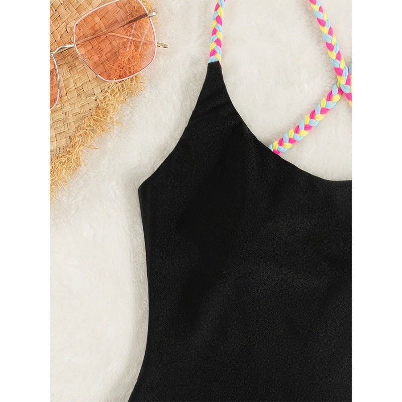 Women's one-piece swimsuit with shimmering design and colorful straps Mune Fashion
