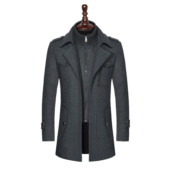 Men's wool blend short coat with integrated stand collar inner jacket and patch pockets Mune Fashion