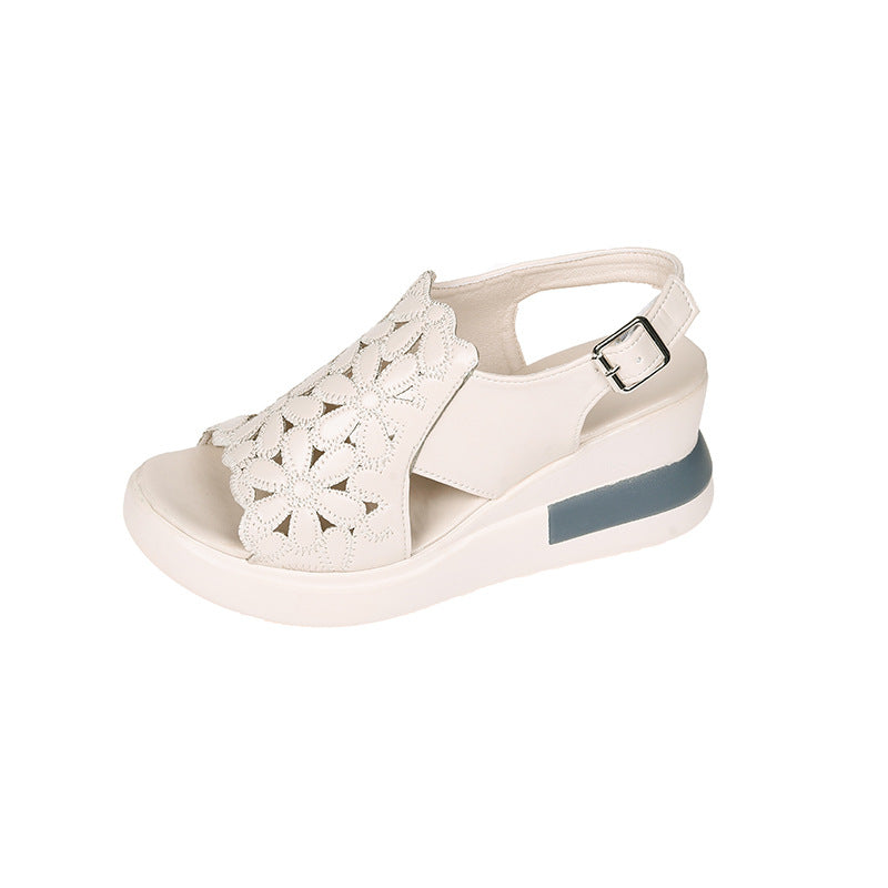 Women's nano wedge sandal with floral laser perforation, padded anatomical insole, and adjustable heel strap Mune Fashion