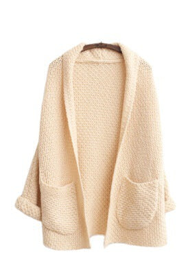 Ladies Chunky Knit Cardigan with Open Sleeves and Practical Pockets Mune