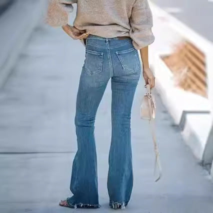 Women’s straight-cut jeans in cropped length with frayed hem Mune Fashion
