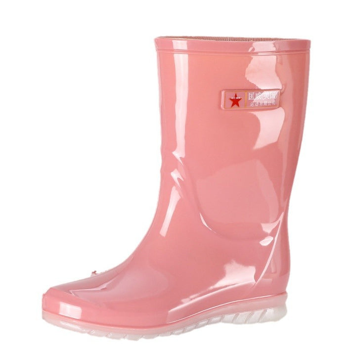 Women Mid-Height Waterproof Rubber Ankle Boots with Glossy PVC Look and Non-Slip Sole Mune Fashion