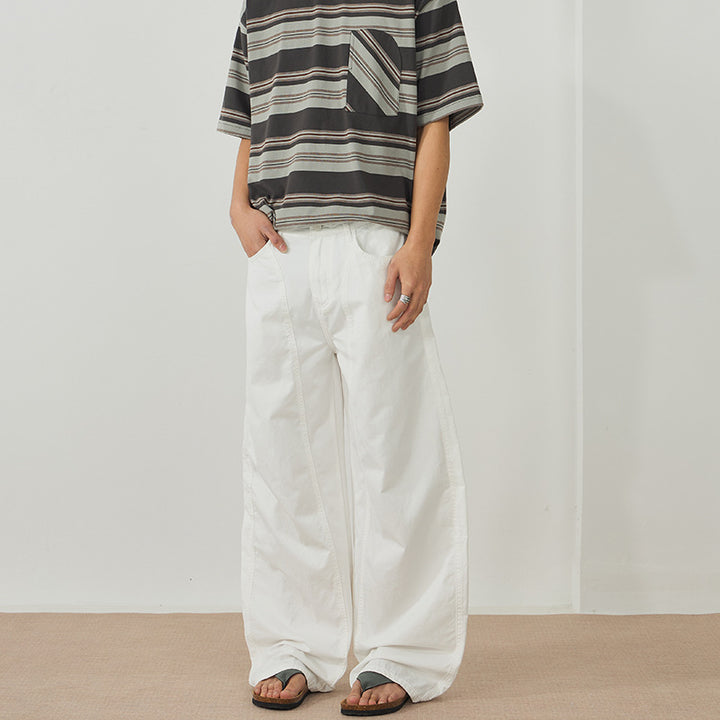 Men's Extra Wide Baggy Pants made of lightweight cotton twill with drawstring hem and seams Mune Fashion