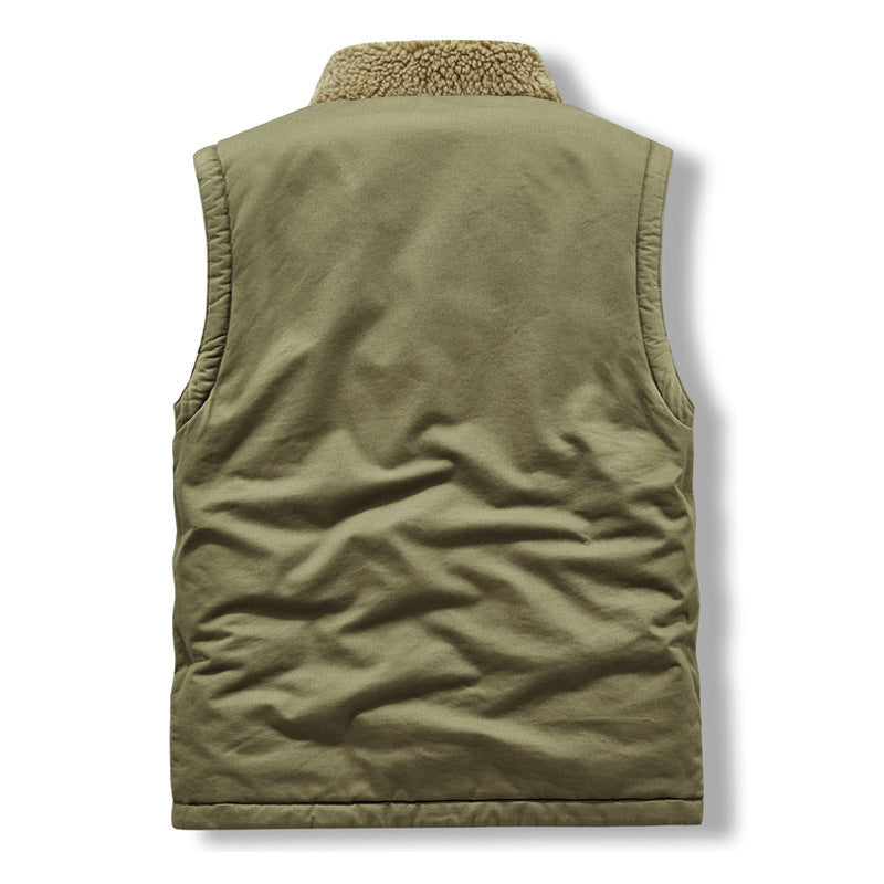 Men's Sleeveless Thermal Vest in Military Style with Teddy Lining and Stand-Up Collar Mune Fashion