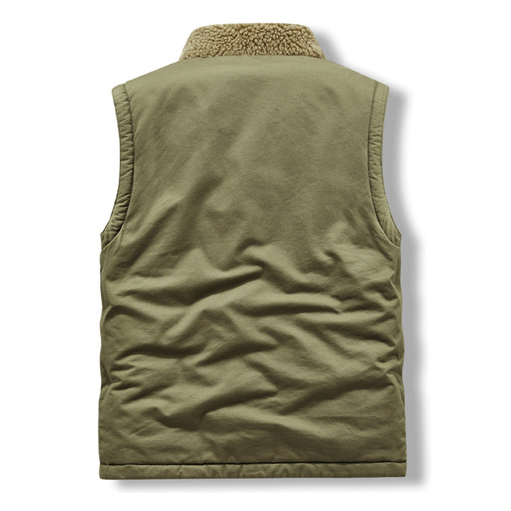 Men's Sleeveless Thermal Vest in Military Style with Teddy Lining and Stand-Up Collar Mune Fashion