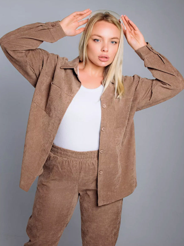 Women's oversized cord set with shirt jacket and elastic jog pants Mune Fashion