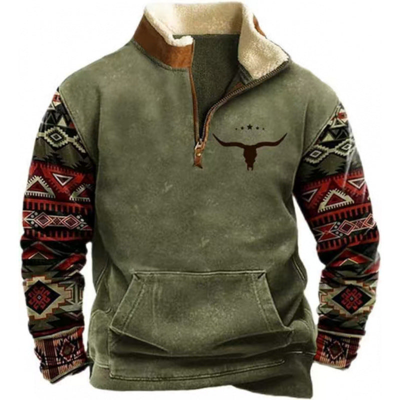 Men's Warming Fleece Pullover with Stand-Up Collar Mune Fashion