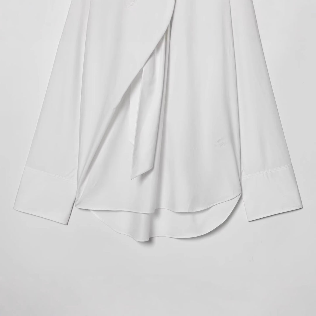 Women's tie-neck blouse with wide oversized cut and asymmetric tie scarf Mune Fashion