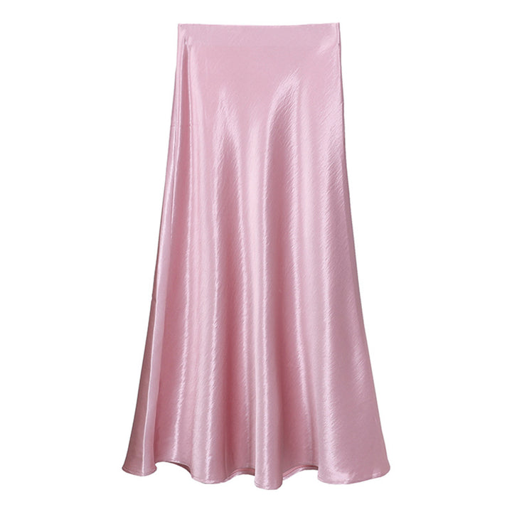 Women's elegant satin midi skirt with A-line and seamless waistband Mune Fashion