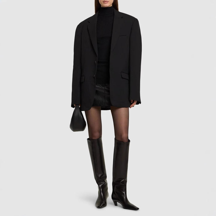 Women Knee-high Leather Boots with Pointed Silhouette and Mid Heel Mune Fashion